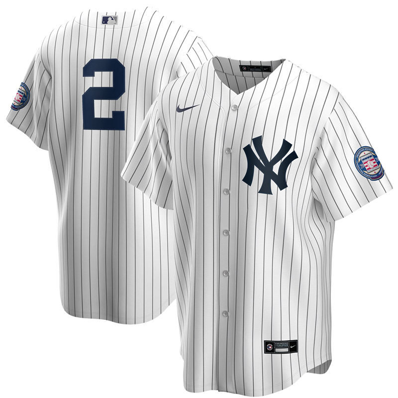 2020 MLB Men New York Yankees #2 Derek Jeter Nike White Navy 2020 Hall of Fame Induction Replica Jersey 1->new york yankees->MLB Jersey